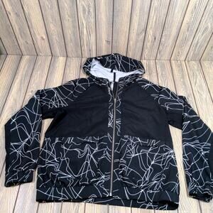 Fabletics Women Full zip Hooded Athletic Jacket XL Black Abstract Athleisure